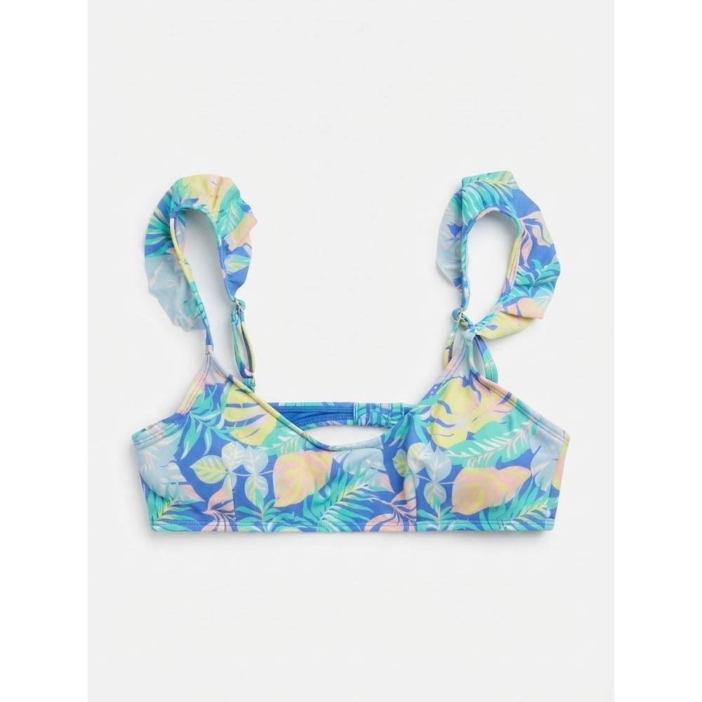 Festival No Boundaries Bikini Top Women XL Blue Tropical Floral Ruffle Excellent
